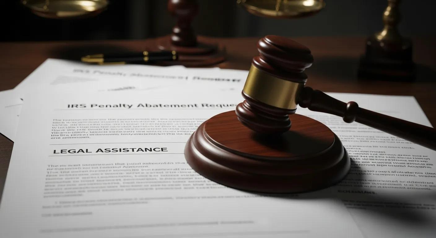 Gavel and legal documents representing IRS penalty abatement and legal assistance