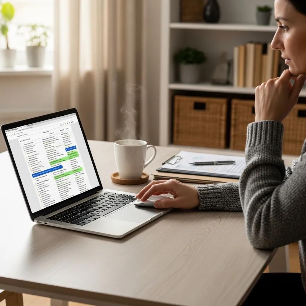 Individual researching tax attorneys at home, emphasizing careful selection process